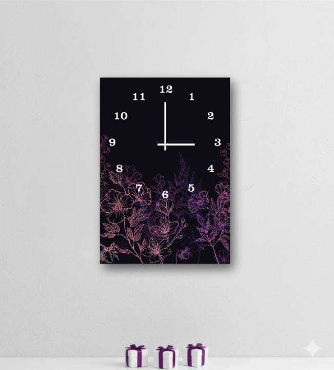 Elegant Floral Digital Printed Wooden Wall Clock