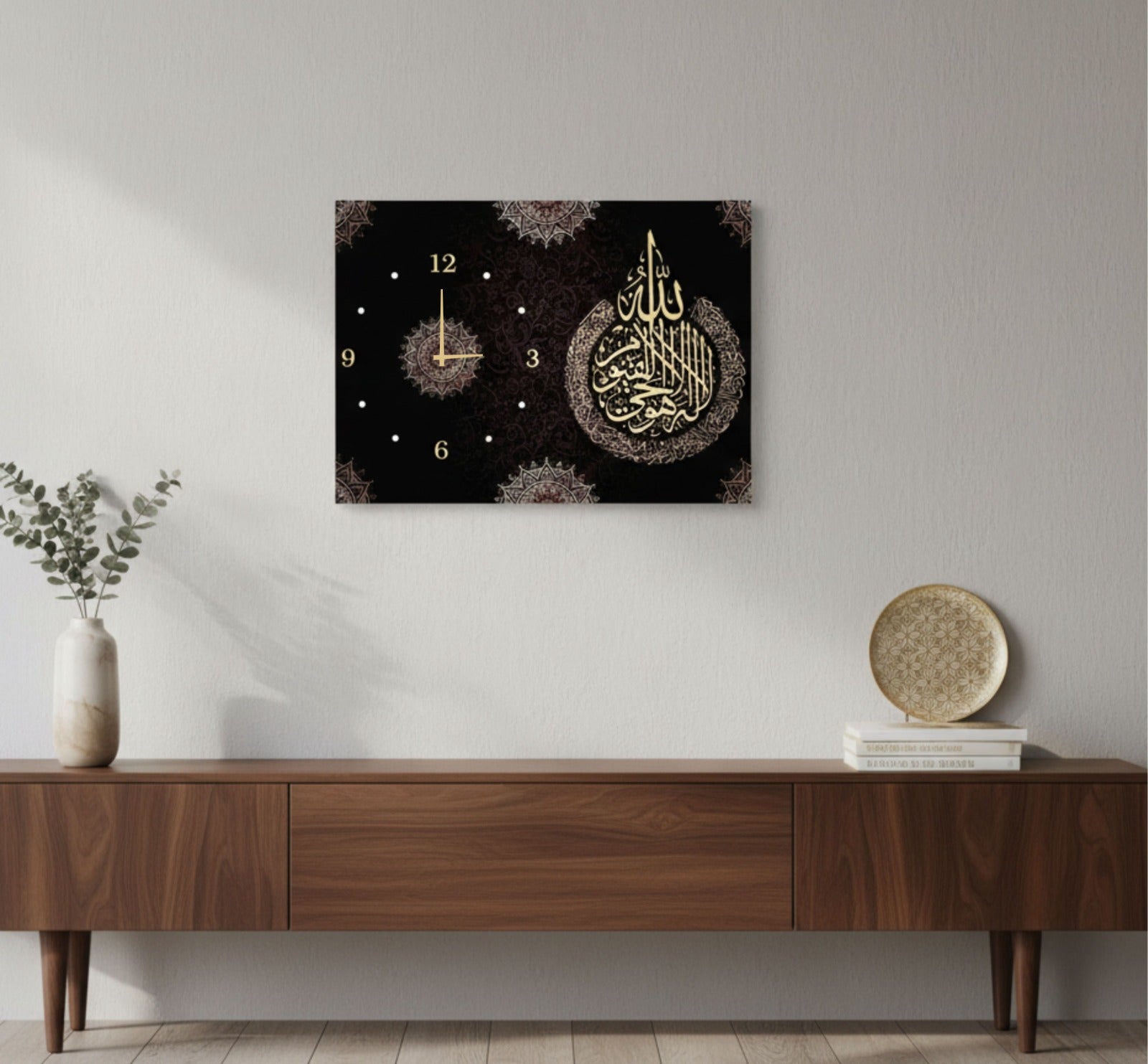 Handcrafted Wooden Wall Clock – Digital Printed Islamic Art | 12x16" |