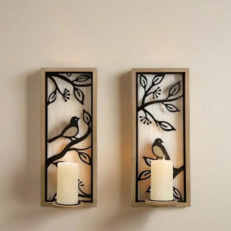 Set of 2 Bird &amp; Branch Wall Sconce Shelves