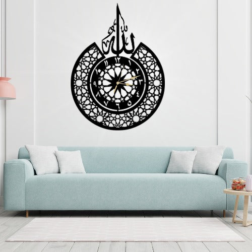 3D Islamic Wooden Wall Clock with 'Allah' Design – Elegant Decorative Clock for Home, Office or Gift – Laser Cut 3mm Lasani Wood – Lightweight, Durable & Stylish