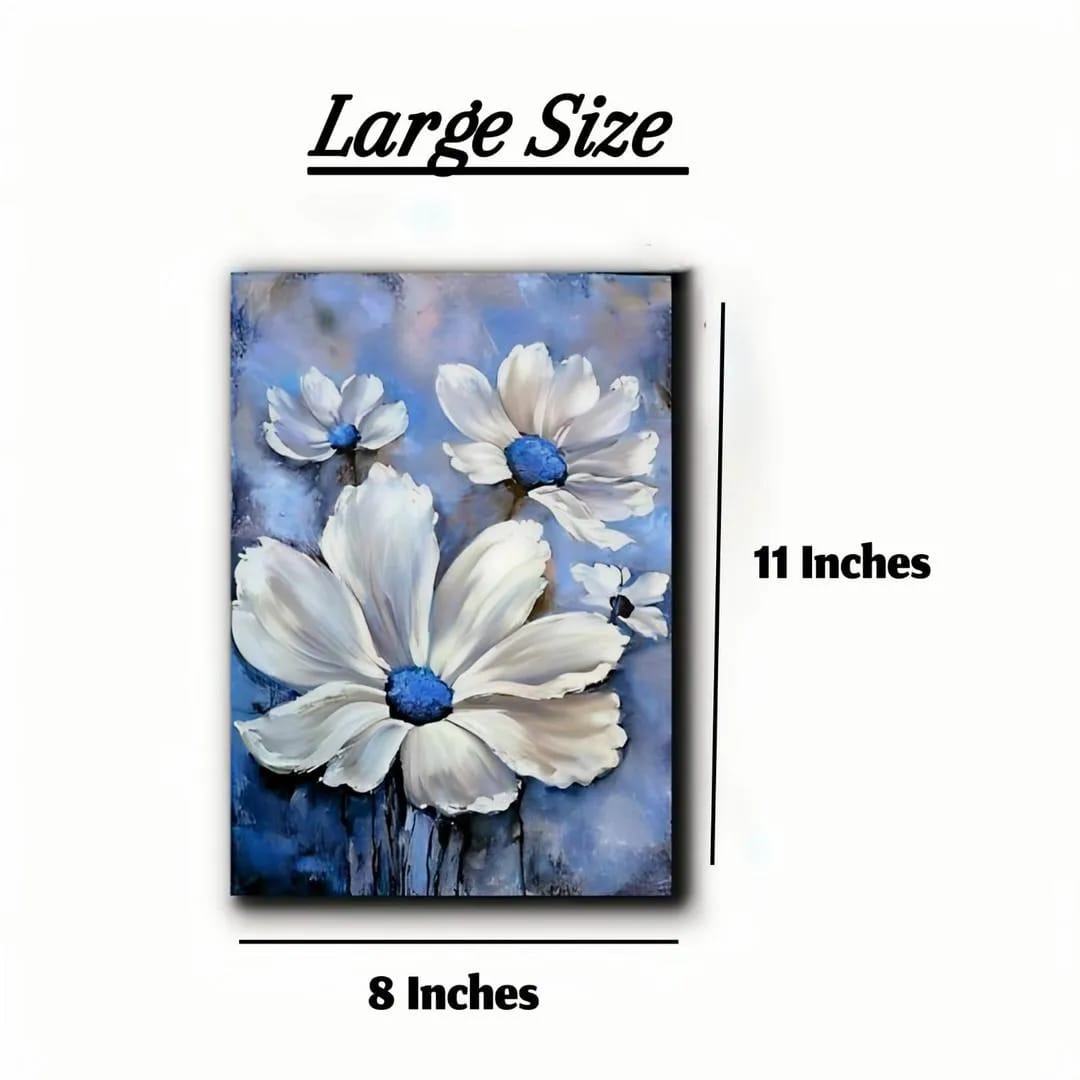 Set of 5 blue flowers wall art wooden frames for home decoratio