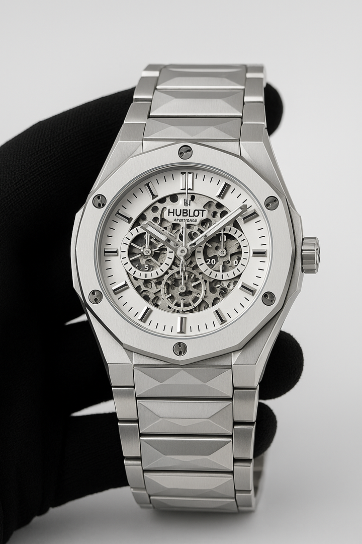 Hublot Classic Fusion Chronograph – Silver Skeleton Dial Stainless Steel Watch